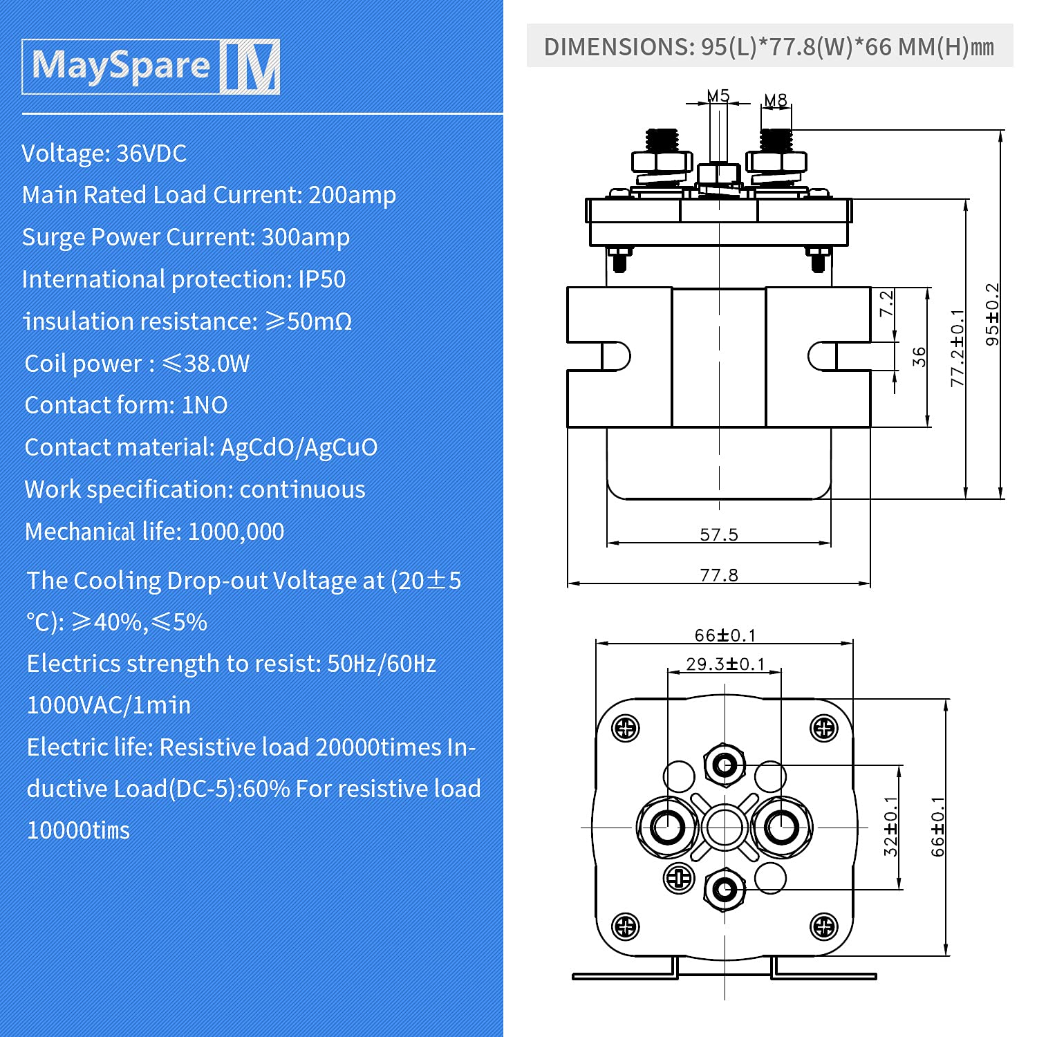 MaySpare 36V Solenoid Relay Switch,4 Terminal Solenoid Fit Club